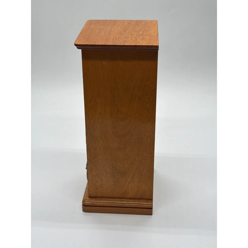 Vintage Wooden Jewelry Armoire Etched Floral Glass Door‎ Necklace Carousel Box